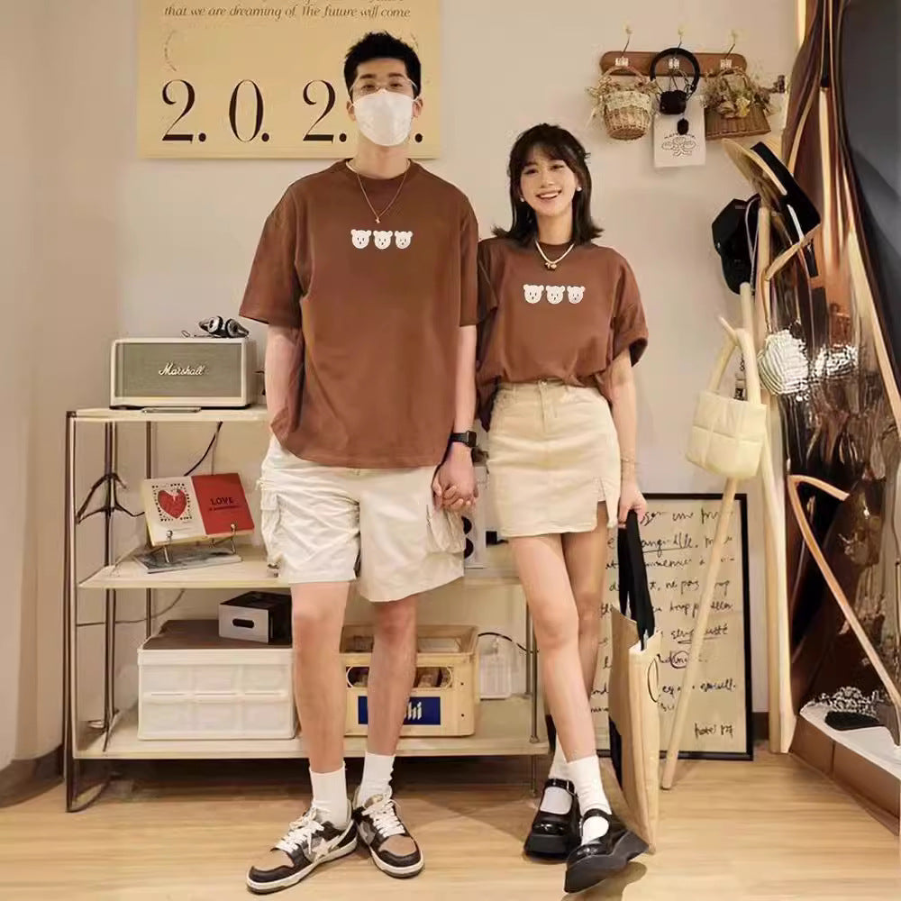Korean Style Summer Clothing Family Pack Bear Class Parent-child Outfit