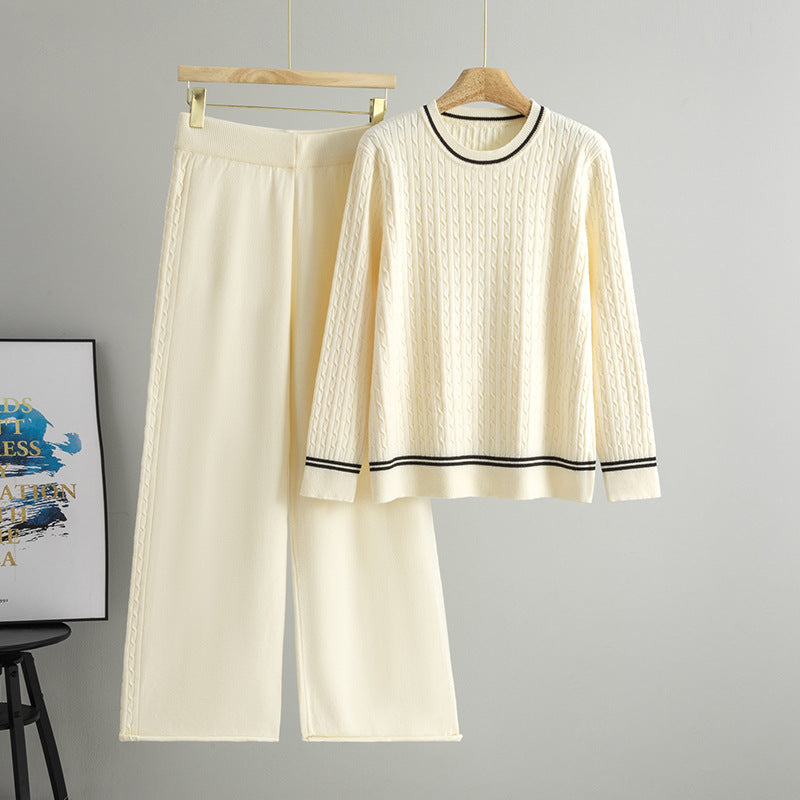 Women's Idle Style Twist Stripes Loose Wide Leg Fashion Casual Suit