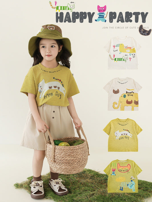 Wu Cartoon Digital Printed Summer Cute Refreshing Loose Casual Short Children's T-shirt