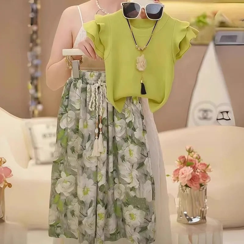 Children's Flying Sleeve T-shirt Summer Little Casual Pants Children's Suit