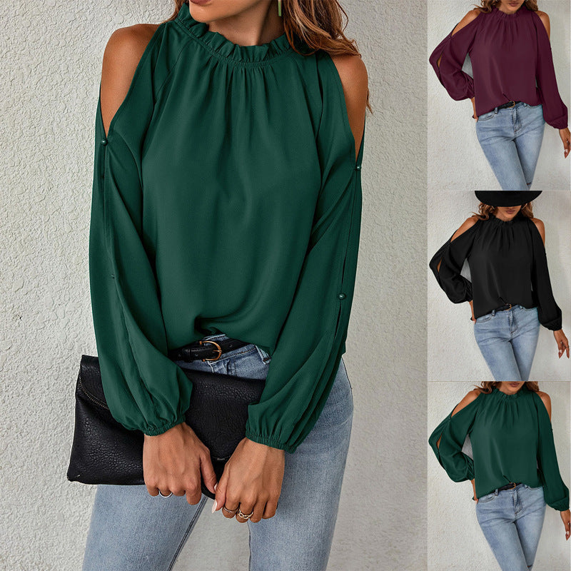 Graceful Women's Collar Cold-shoulder Elegant Fashion Tops