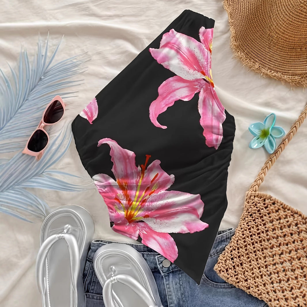 Printed Flower Print Summer Plant Oblique Small Vest/suspenders/tube Top