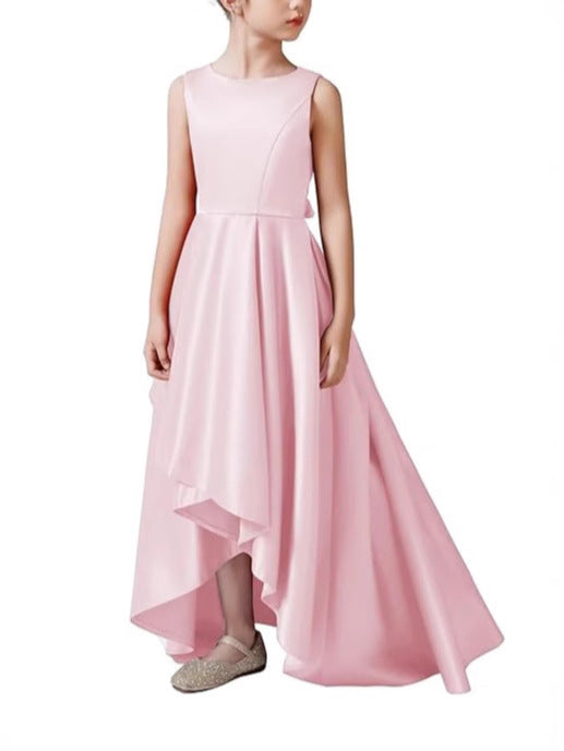 Satin Solid Color Sleeveless Elegant Irregular Large Swing Mop Children's Dress