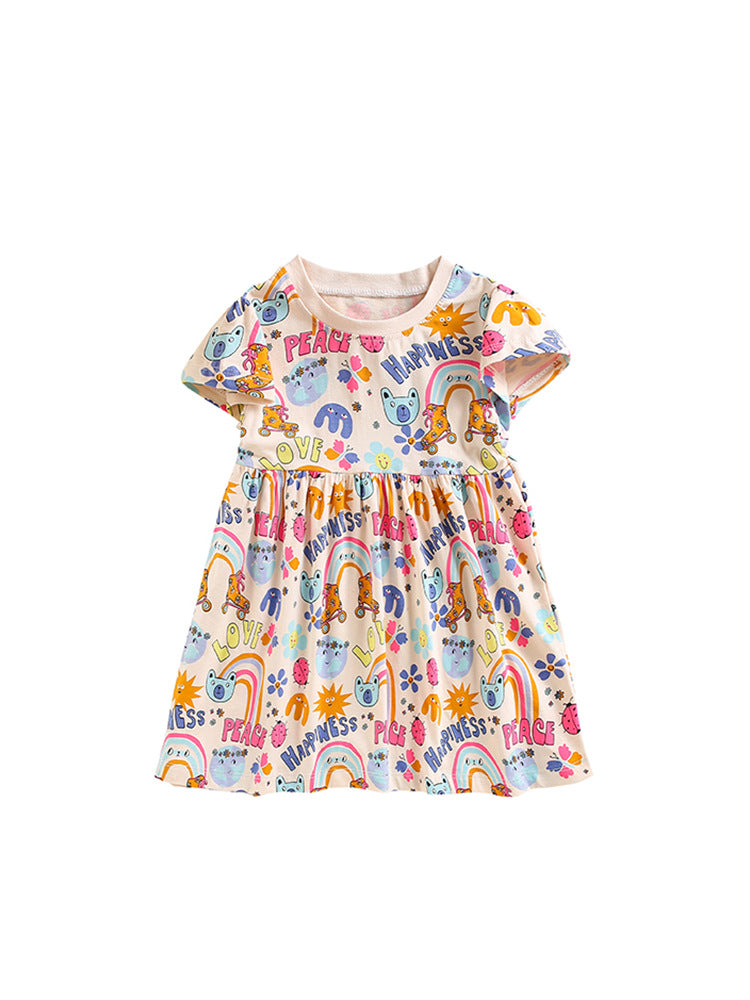 Children's Summer Casual Printed Short Sleeves Round Neck Children's Dress