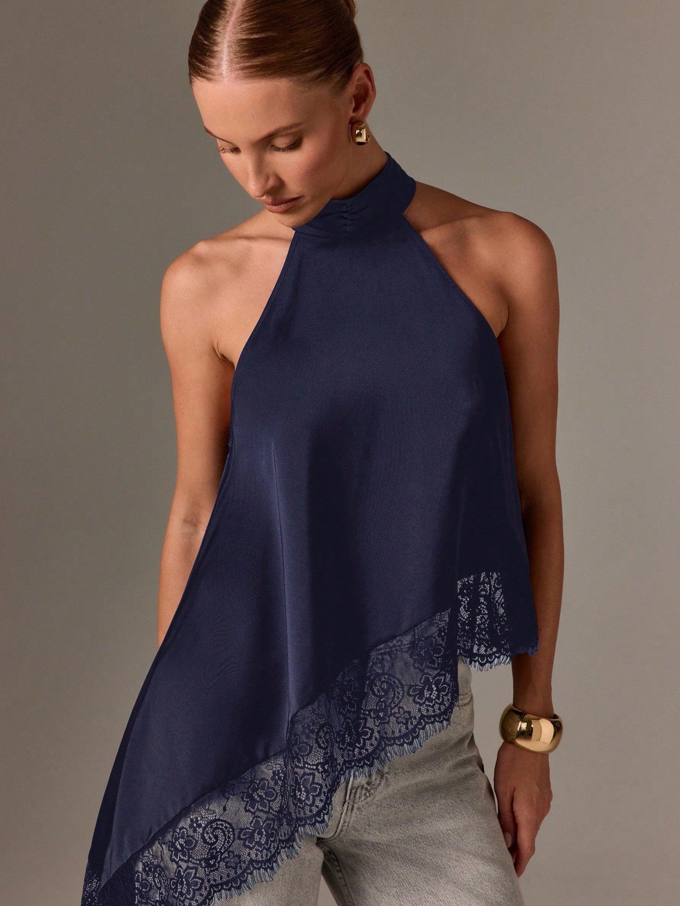Women's Fashion Sleeveless Satin Strap Stitching Lace Trim Small Vest/suspenders/tube Top