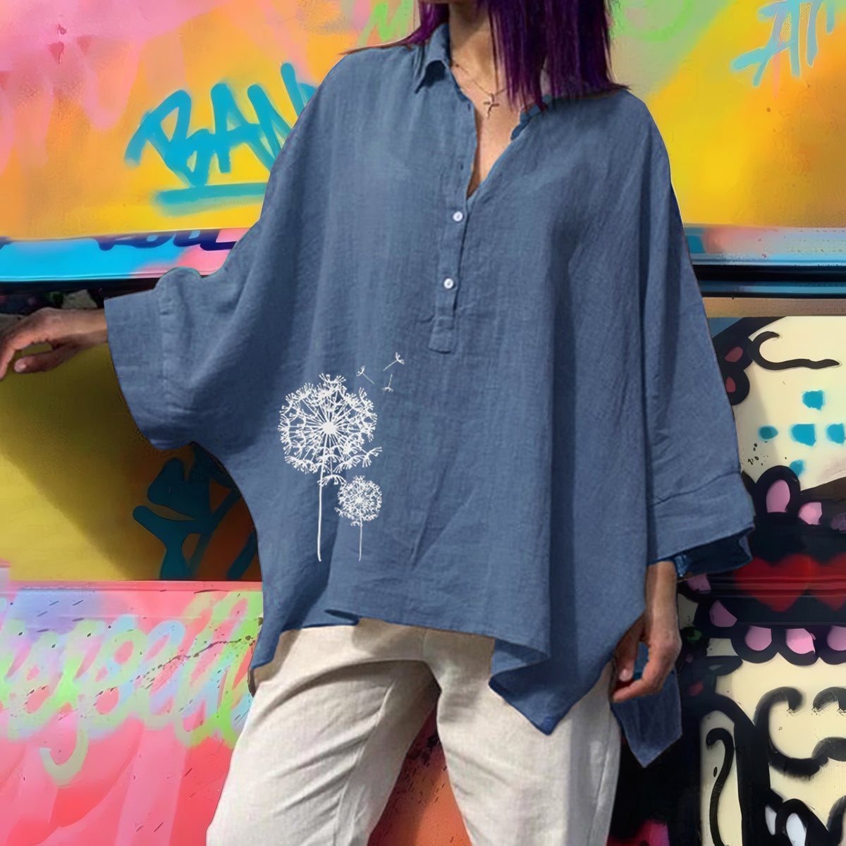 Women's Batwing Clothes Loose Cotton Linen Casual Blouse