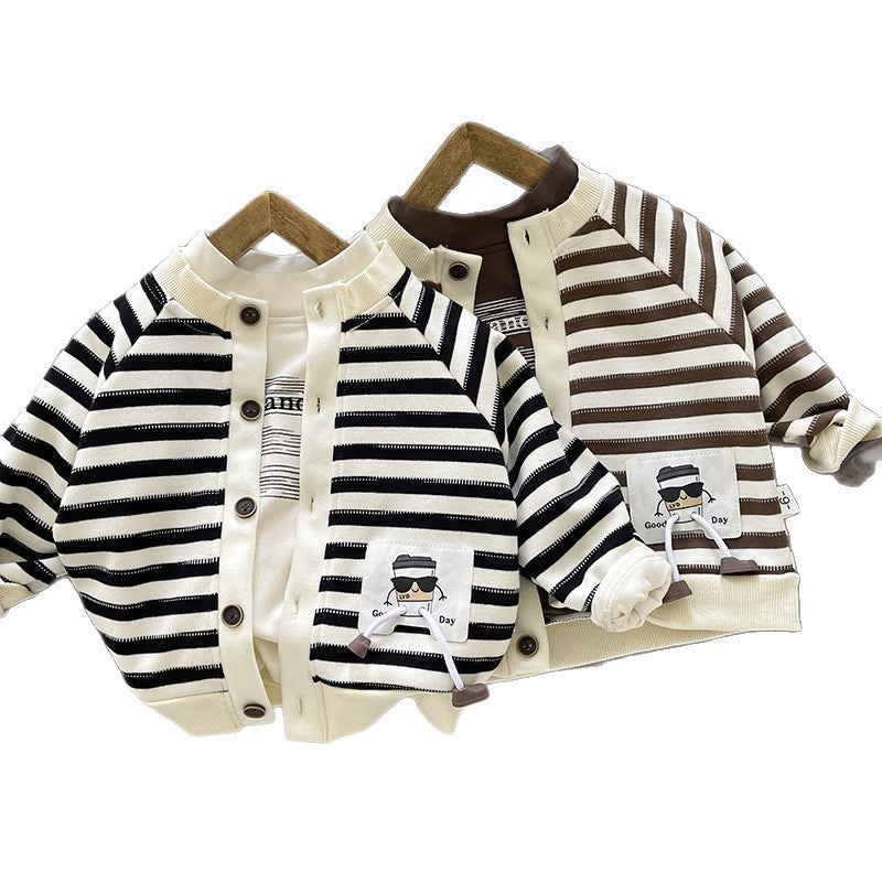 Fashionable Spring Clothing Striped Cardigan Three-piece Children's Suit