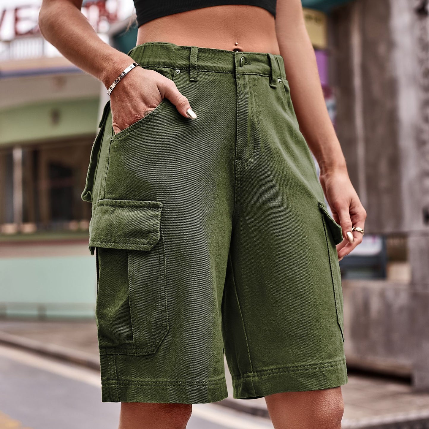Women's Summer Elastic Waist Denim Cargo Trendy Pants