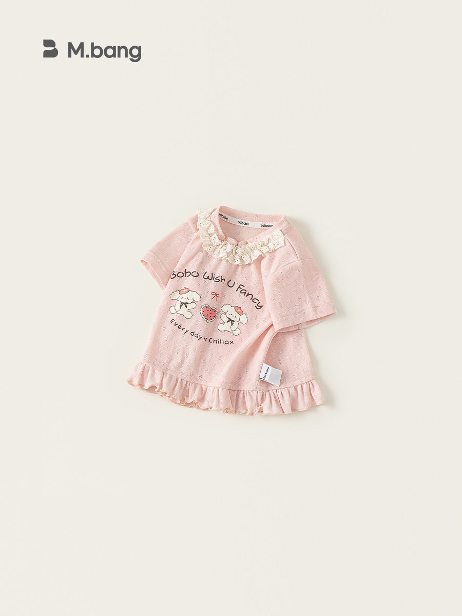 Children's Summer Stitching Lace Little Pink Sweet Short Sleeve Children's T-shirt