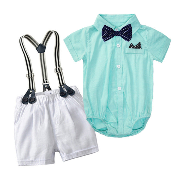 Children's Summer Boy Gentleman Romper Short Sleeve Jumpsuit, Climbing Suit