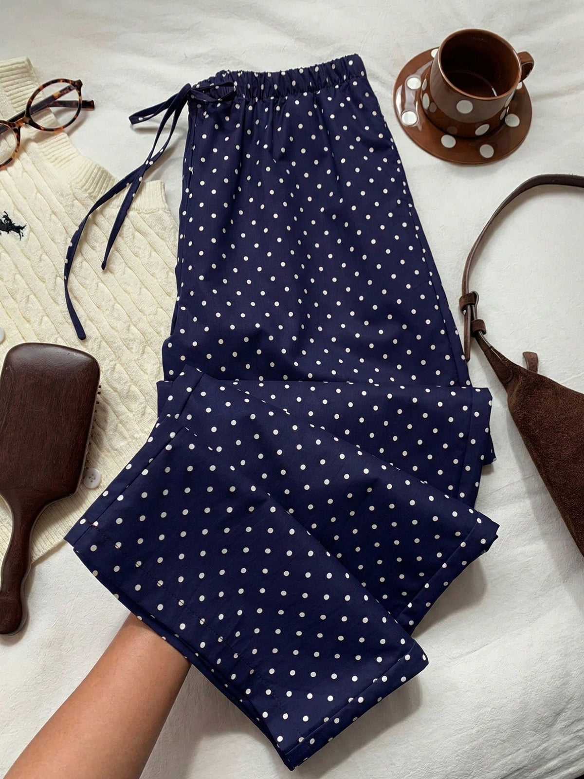 Fashion Slimming Straight Draping Thin Polka Casual Pants