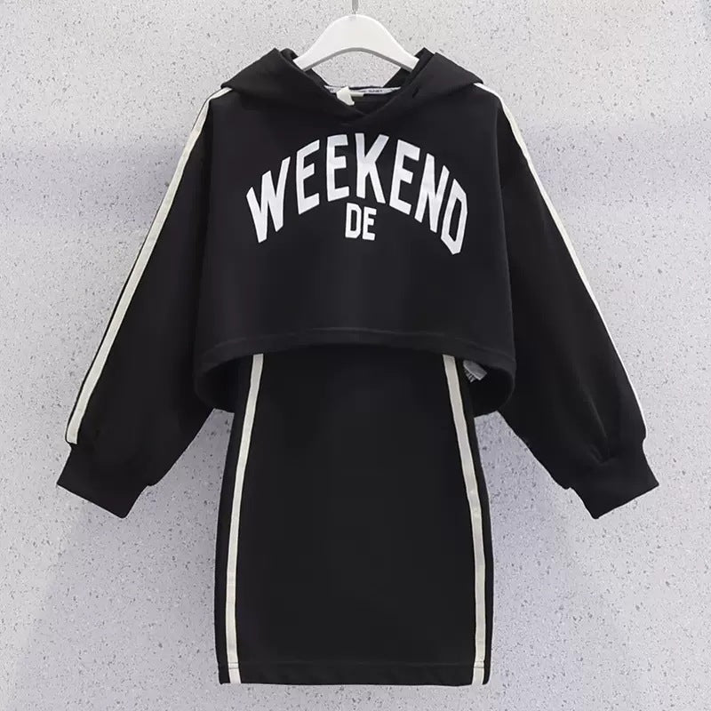 Children's Hoodie Vest Skirt Two-piece Set Fashion Letters Western Style Children's Dress
