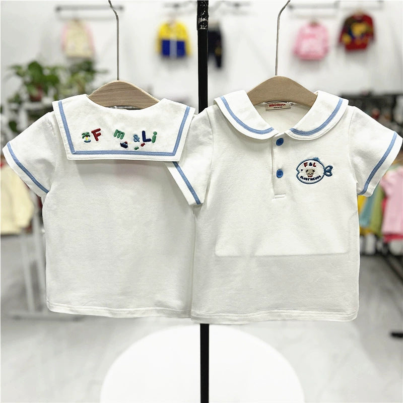 Children's Summer Cotton Navy Short-sleeved Hainan Style Peter Children's T-shirt