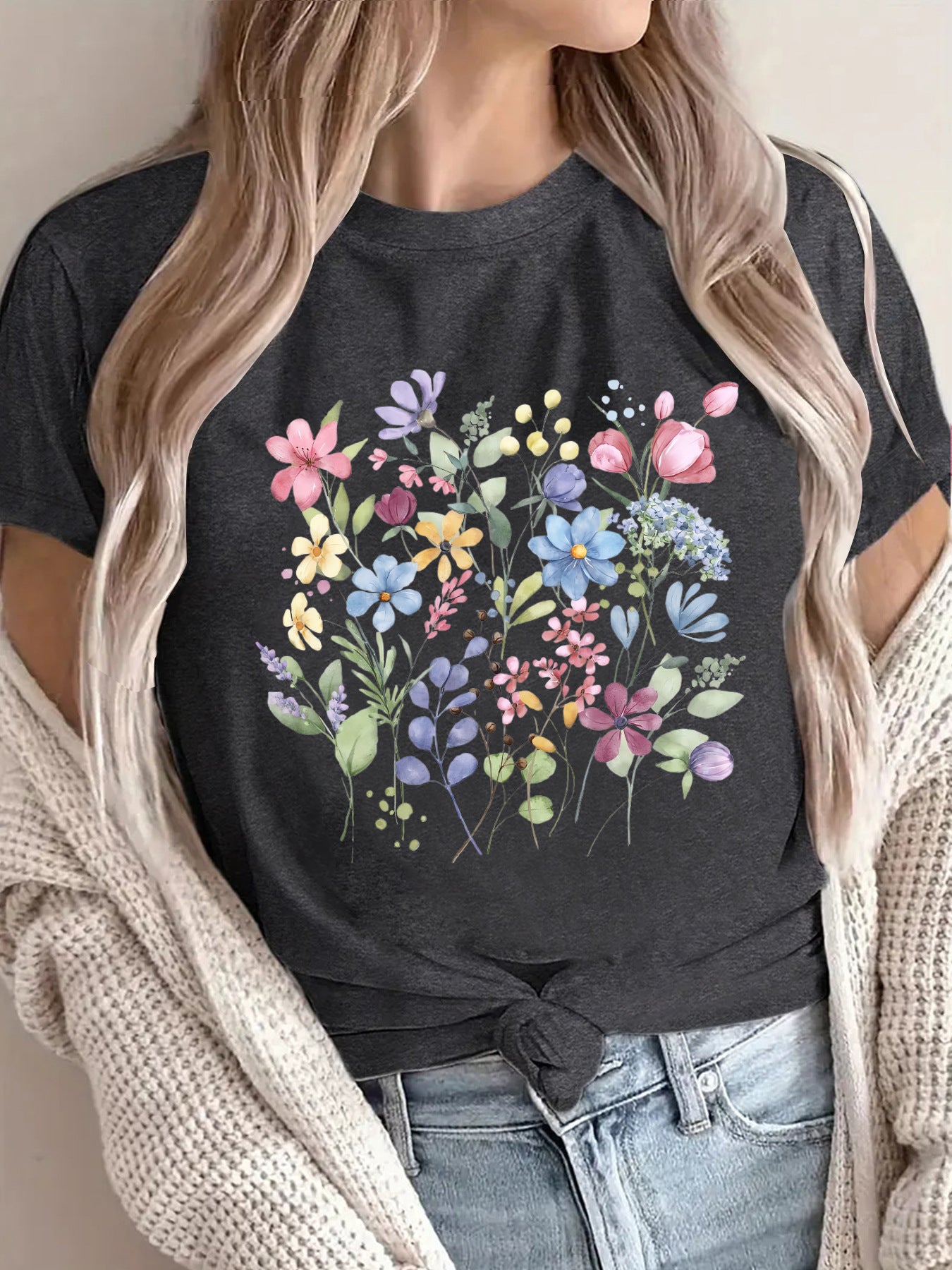 Women's Short-sleeved Floral Printed Summer Cotton Women's T-shirt