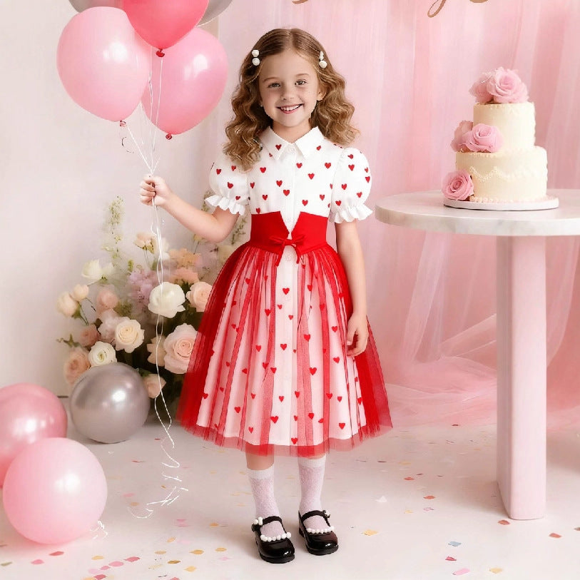 Printing Princess Dress Mesh Flying Sleeves Pettiskirt Sweet Children's Suit