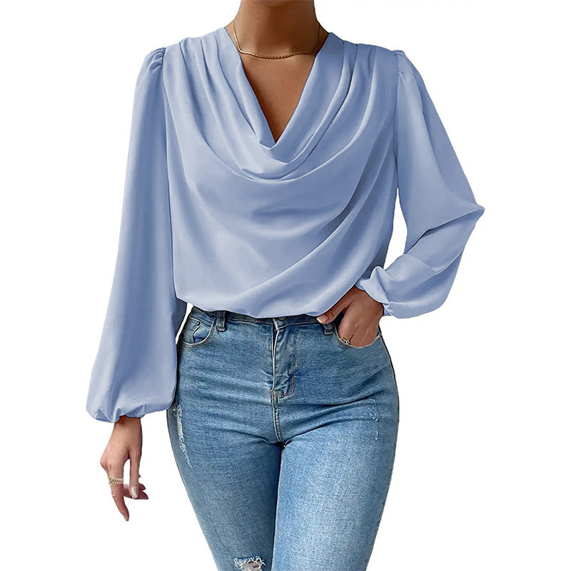 Women's Chiffon Long Sleeve Shirt Loose Pullover Casual Tops