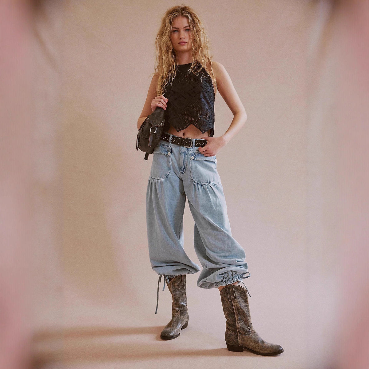Glamorous Women's Ankle Banded Loose Retro Women's Jeans