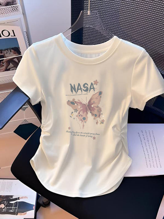 White Pure Cotton Short-sleeved Summer Korean Style Loose Middle Big Children's T-shirt