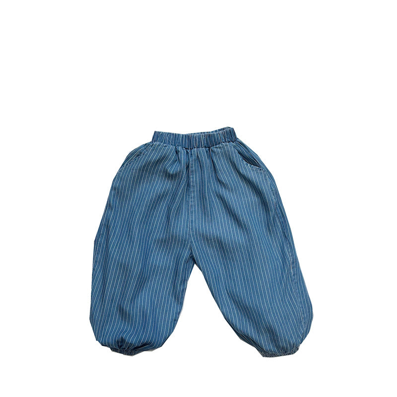 Children's Striped Windproof Jeans Thin Korean Style Air Children's Pants