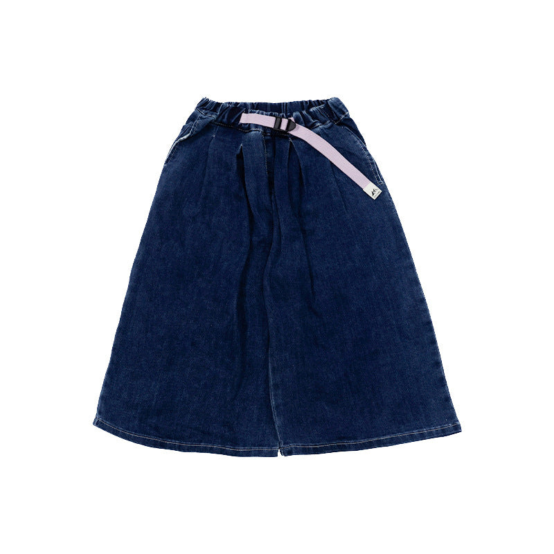 Children's Broken Size Fold Denim Trousers Casual Retro Wide Leg Children's Pants