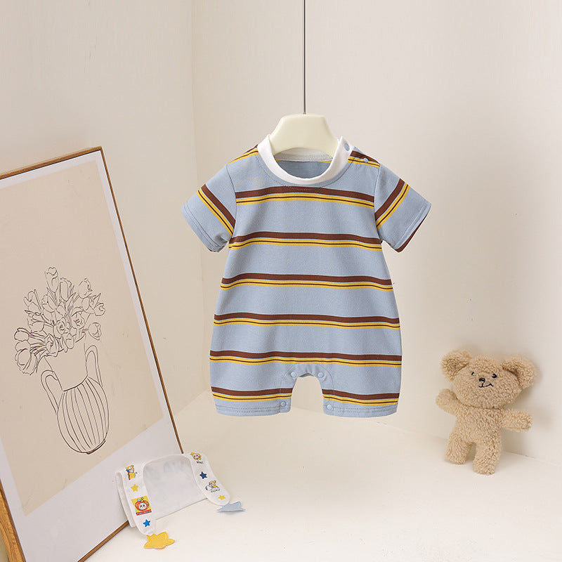 Cute Style Boys Striped Cartoon Stars Jumpsuit, Climbing Suit