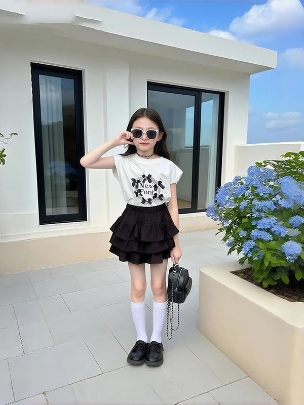 Teens Short Sleeve Cake Dress Thin Little Sweet College Children's Suit
