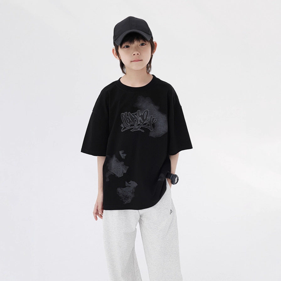 Children's Printed Trendy Cool Short Sleeve Ice Thin Half Round Children's T-shirt