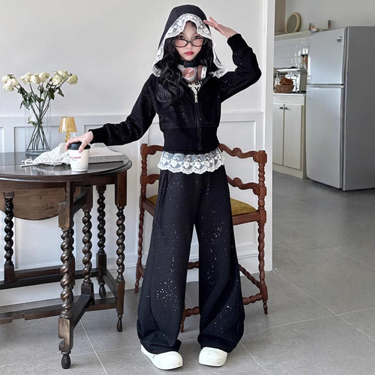 Children's Spring Bud Silk Lace Sier Hoodie Shirt Coat For Older Children's Suit