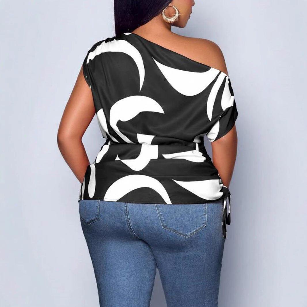 Women's Summer Fashionable Temperament Elegant Trendy Printed Irregular Shoulder Shorts
