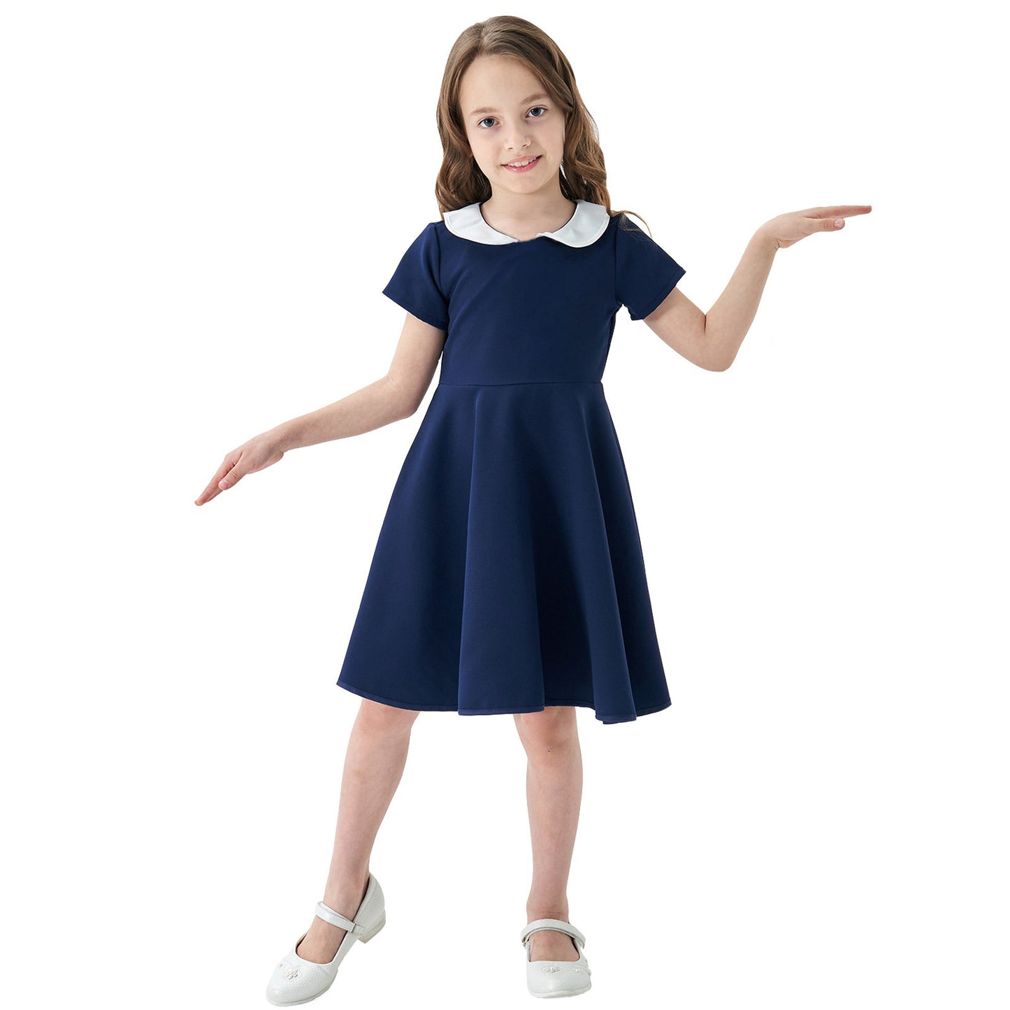Children's Source Solid Color Peter Pan Collar Skirt Preppy Cute Children's Dress