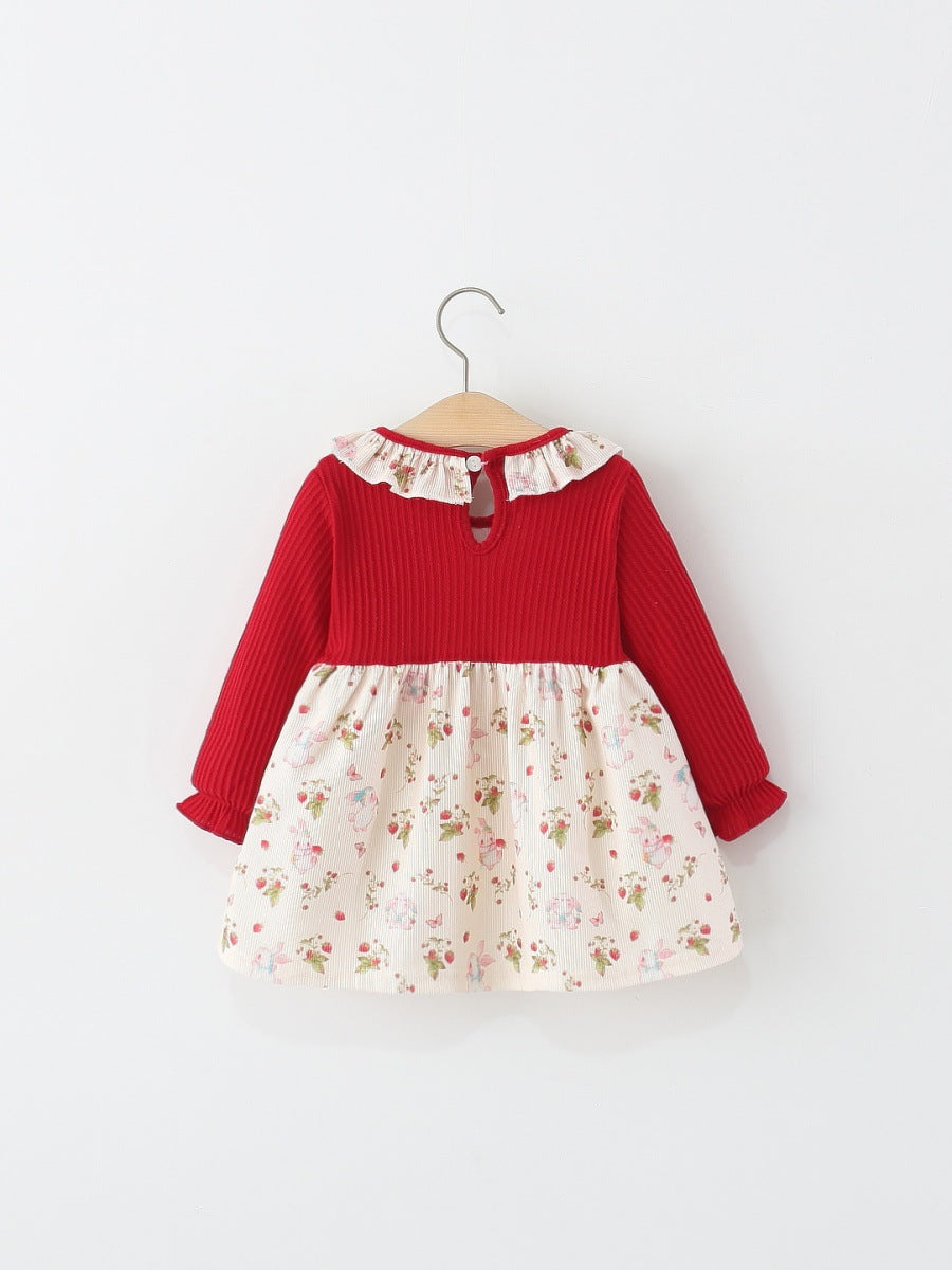 Children's Clothing Long-sleeved Floral Fake Two Pieces Children's Dress
