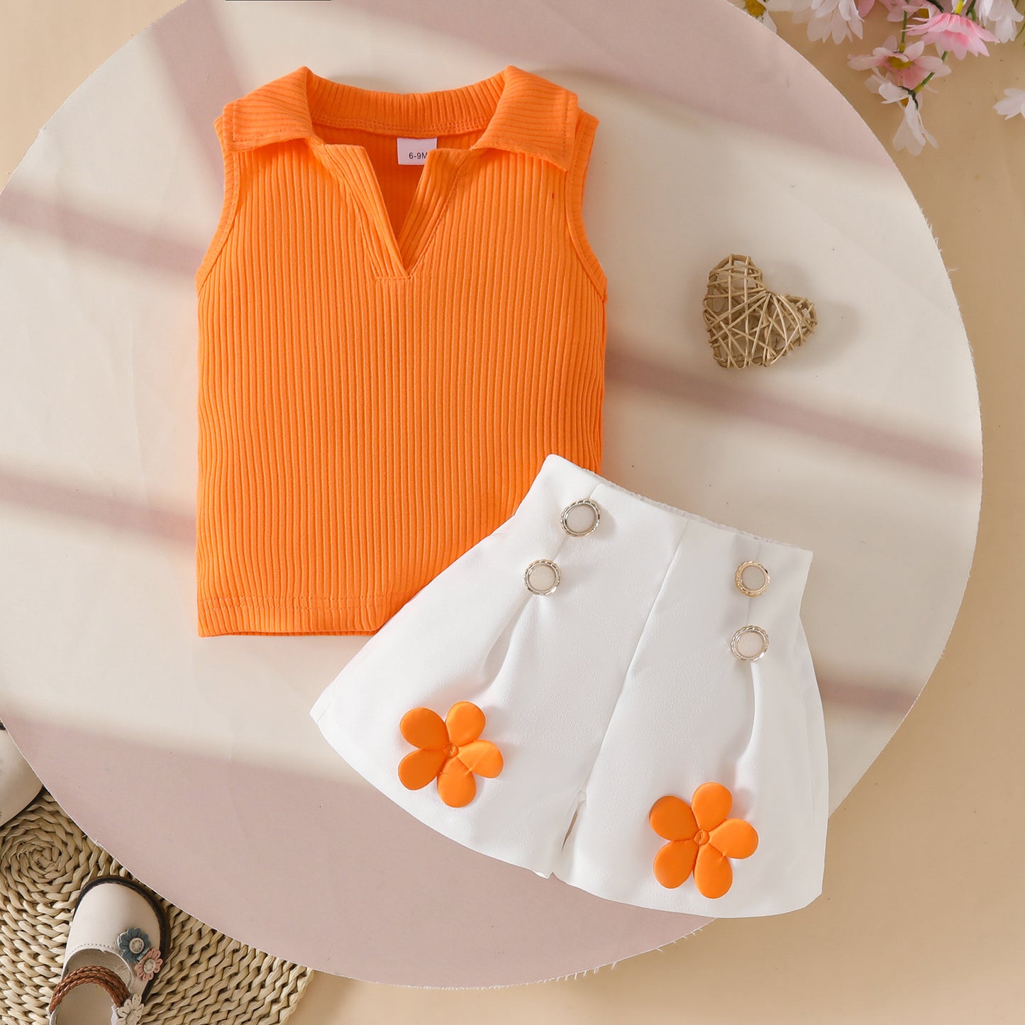Sweet Toddler Sleeveless Lapel Open Chest Sunken Stripe Top Three-dimensional Children's Suit