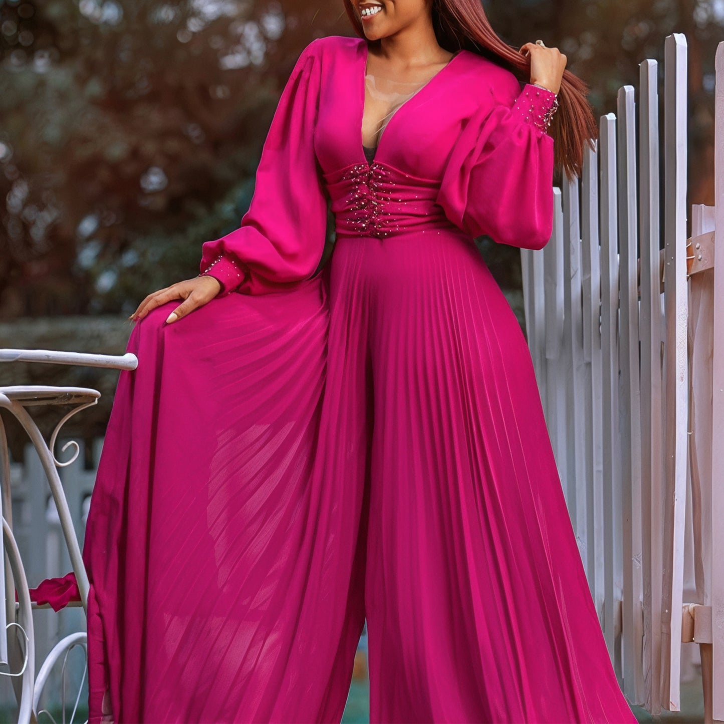 Beaded Mesh Fashion Loose Wide Leg Jumpsuits