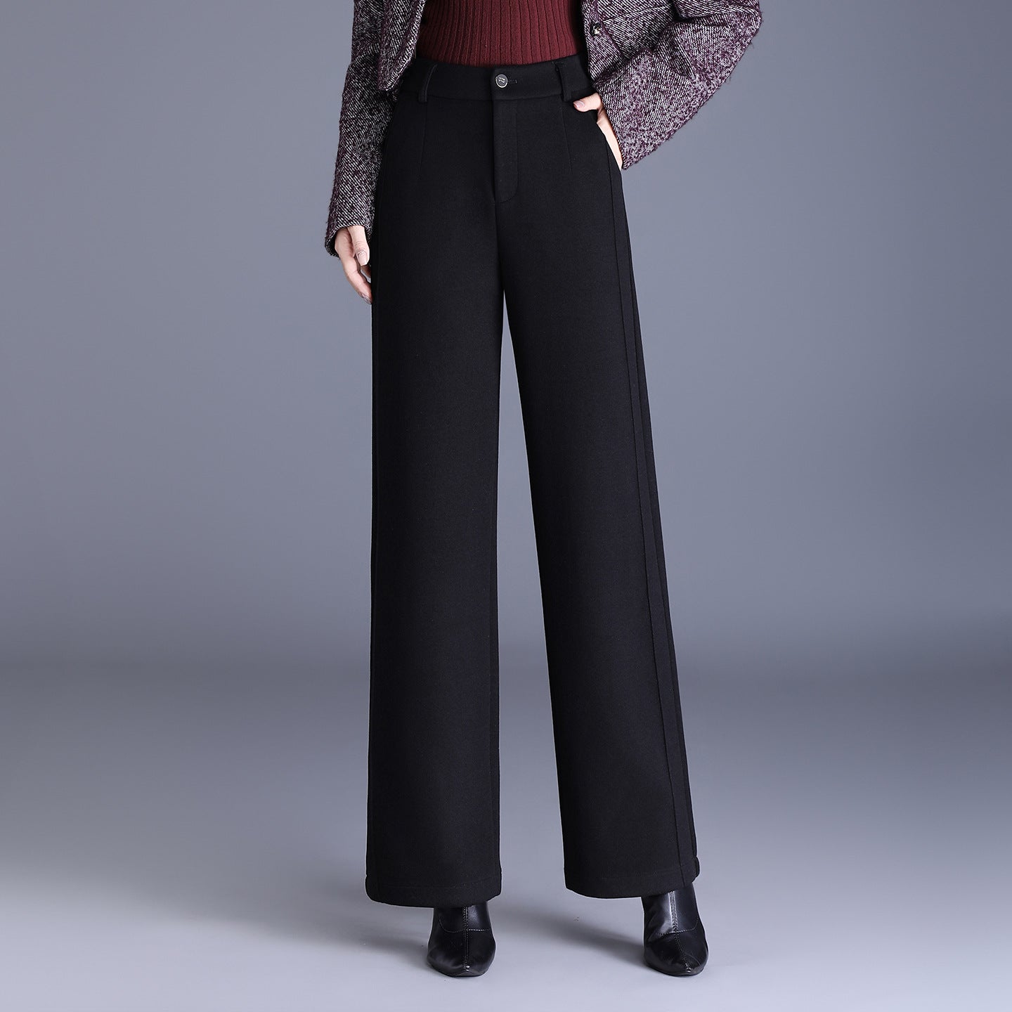 Women's Woolen High Waist Slimming Loose Wool Casual Pants