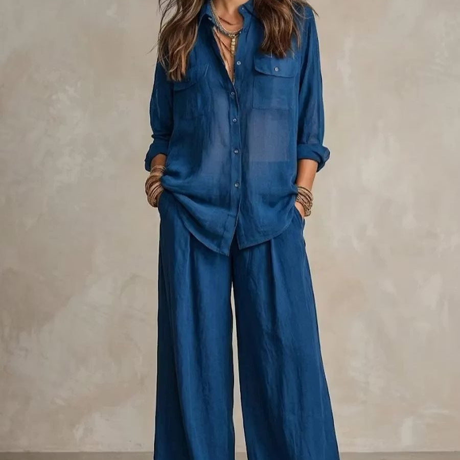 Women's Linen Breathable Lightweight Long-sleeved Shirt Vacation Pants