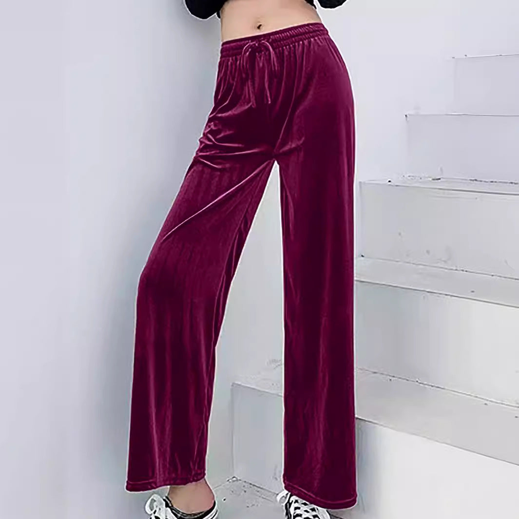 Women's Solid Color Veet Wide Leg Draping Effect Loose Pants