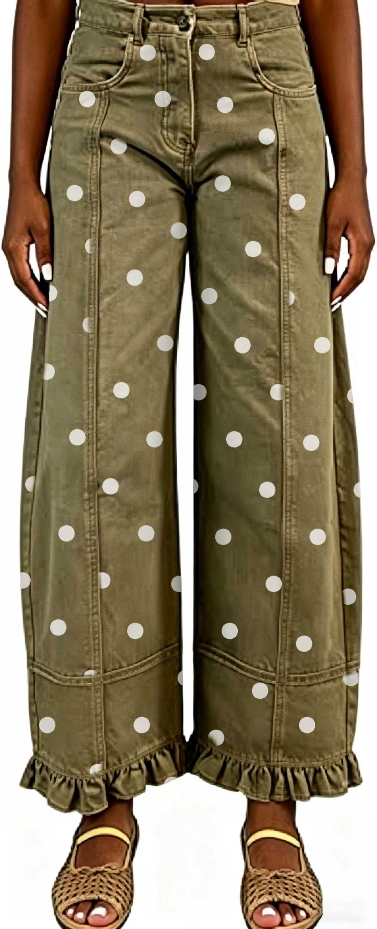 Women's Waist Polka-dot Ruffled Design Sense Fashion Jeans