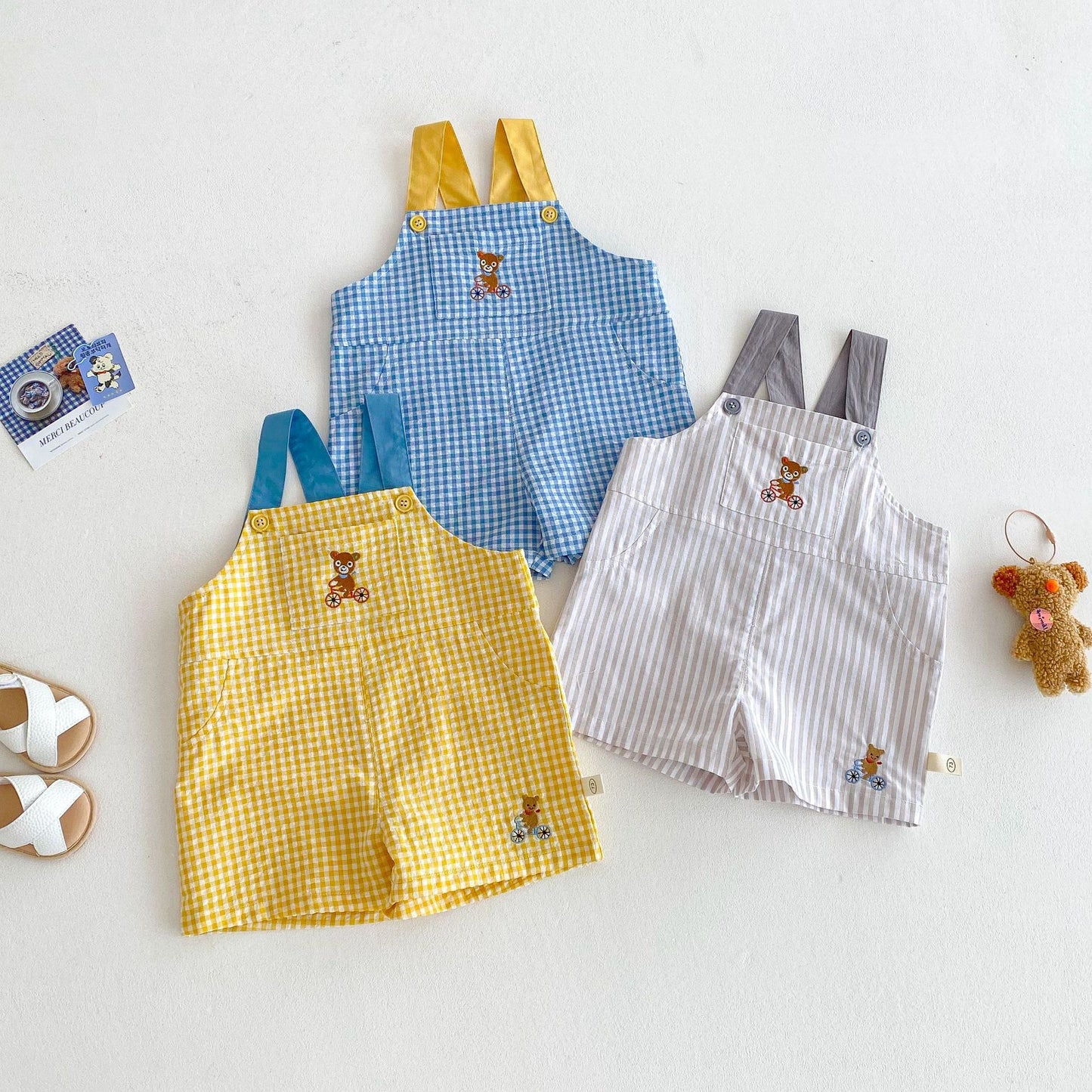 Children's No Plaid Suspender Summer Korean Contrast Color Bear Children's Pants