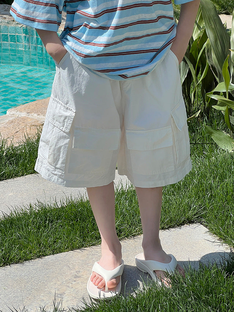 Children's Boys Summer Korean Fashion Simple Pure Color Tooling Style Daily Children's Pants