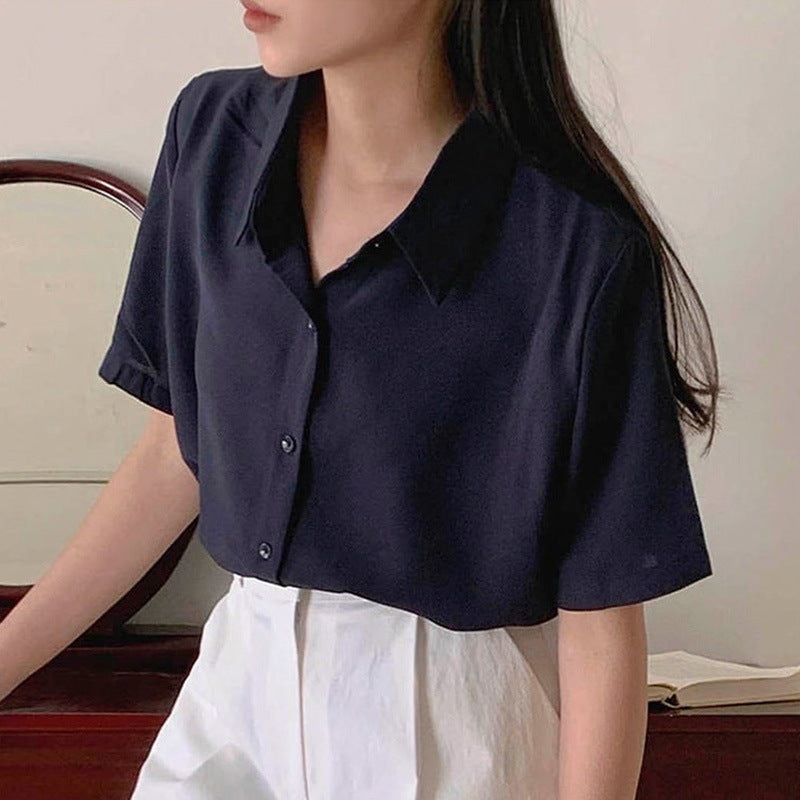 Women's Chiffon Shirt Summer Style Loose Short-sleeved Blouse