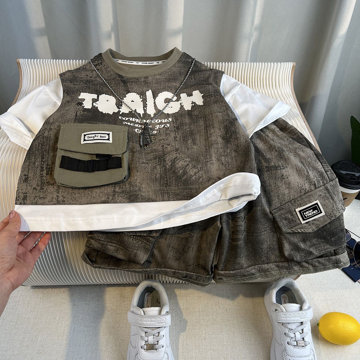 Children's Street Summer Wear Korean Style Work Clothes Short Sleeve Handsome Children's Suit