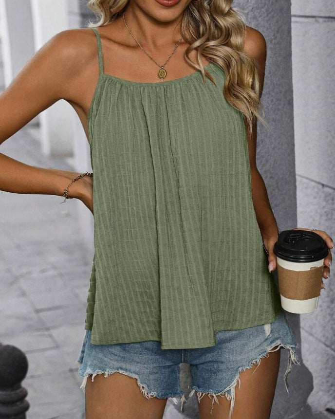 Women's Casual Solid Color Loose Pleated Sleeveless Camisole Small Vest/suspenders/tube Top
