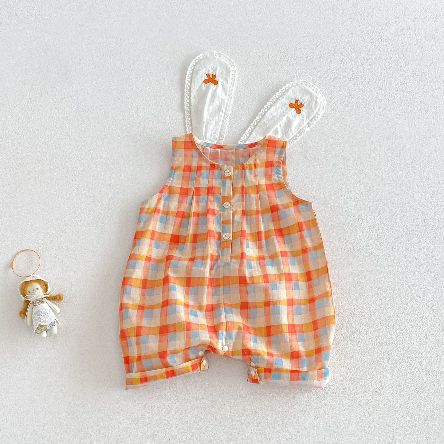 Super Cute Suspender Summer Fashion Big Ears Jumpsuit Plaid Children's Pants
