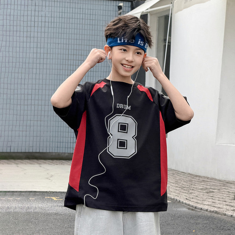 Children's Short Sleeve Top Summer Medium Large Western Style Color Matching Children's T-shirt