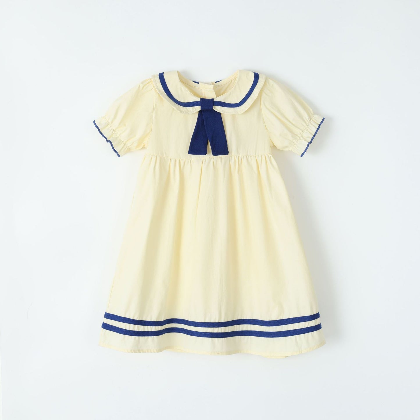 Children's Preppy Style Lapel Short Sleeve Skirt Woven Tie Children's Dress