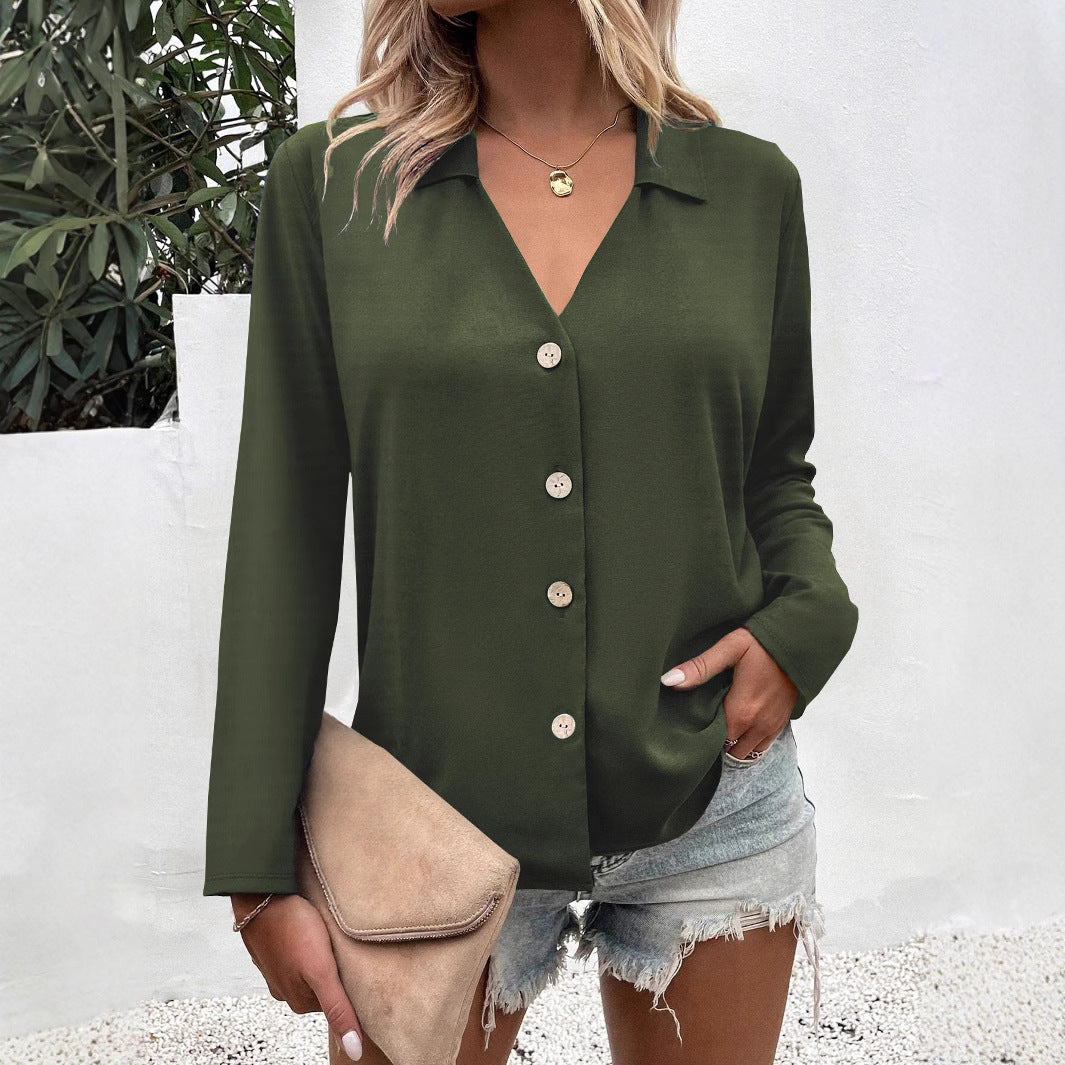 Women's Solid Color Long Sleeve Ice Silk Elegant Blouse