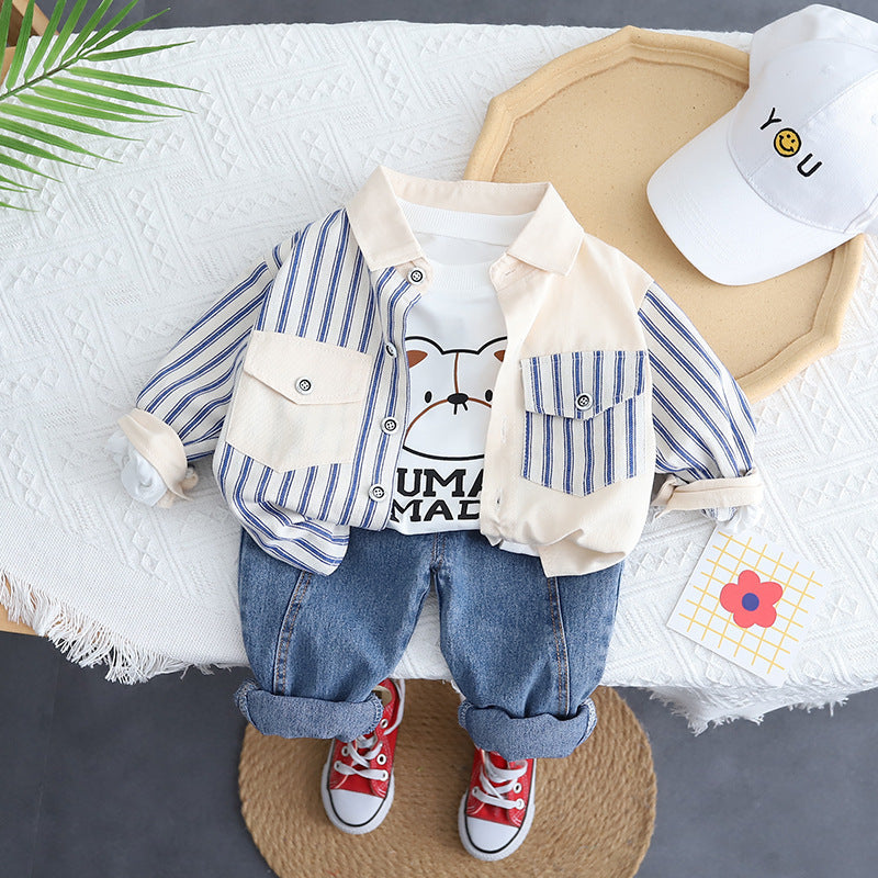 Children's Two-piece Denim Top Design Round Neck Trousers Children's Suit