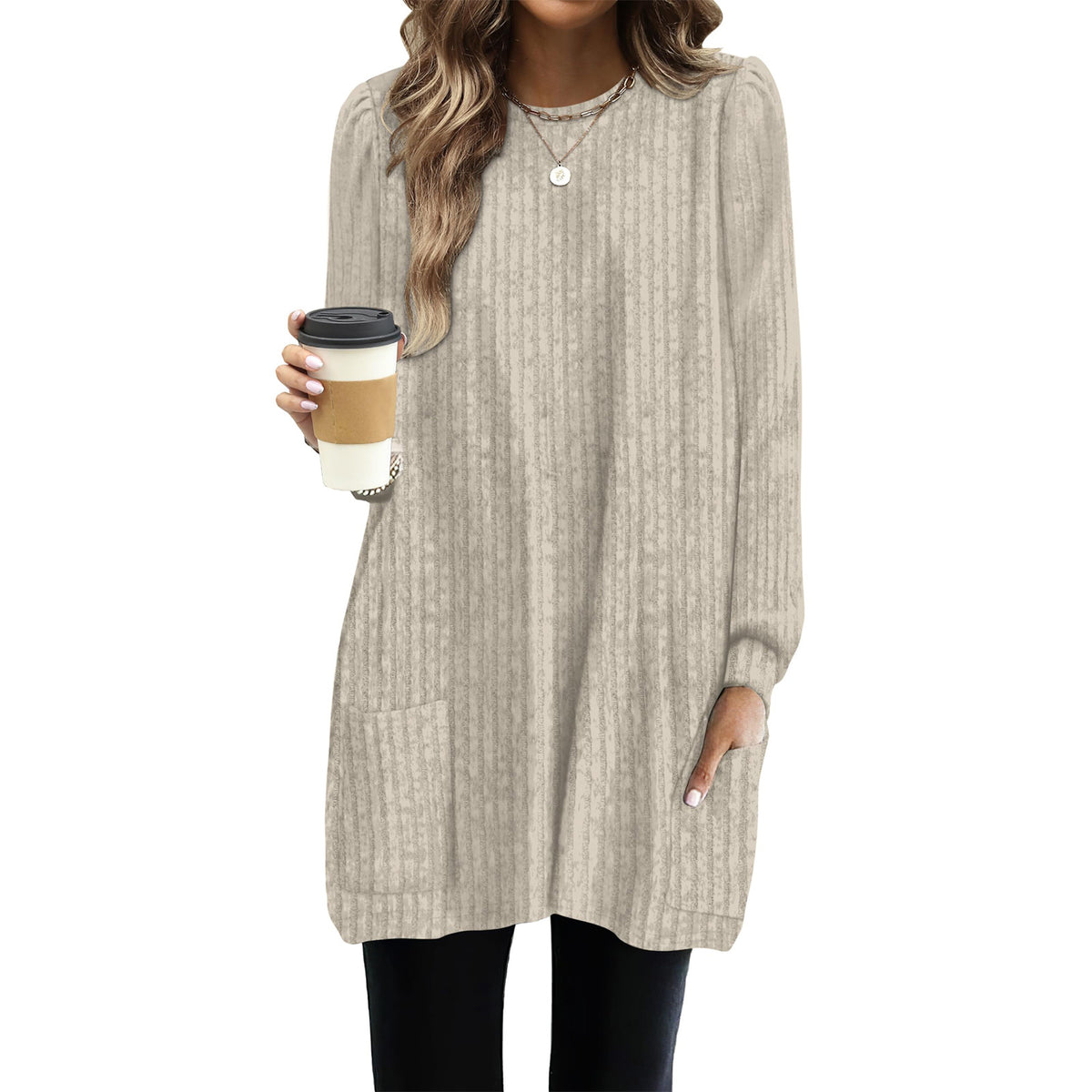 Women's Pocket Lengthened Loose Casual Bubble For Large Size T-shirt