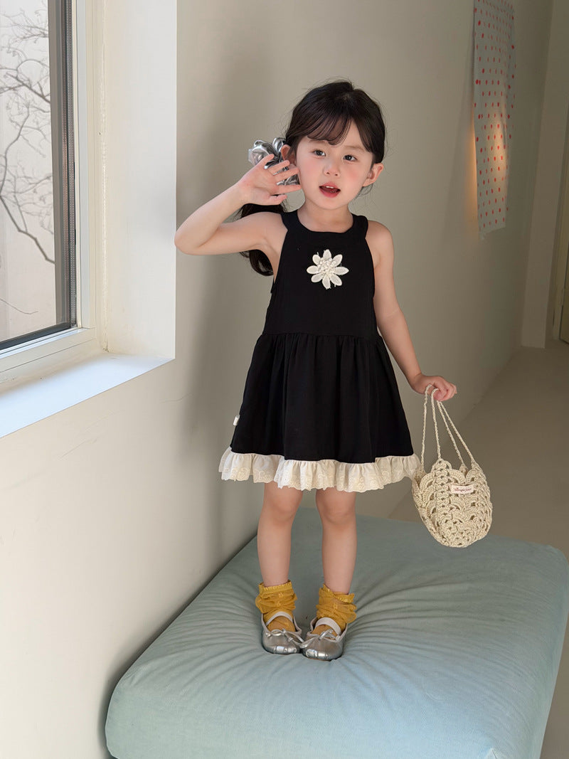 Wheat Field Korean Style Halter Flower French Sweet Children's Dress