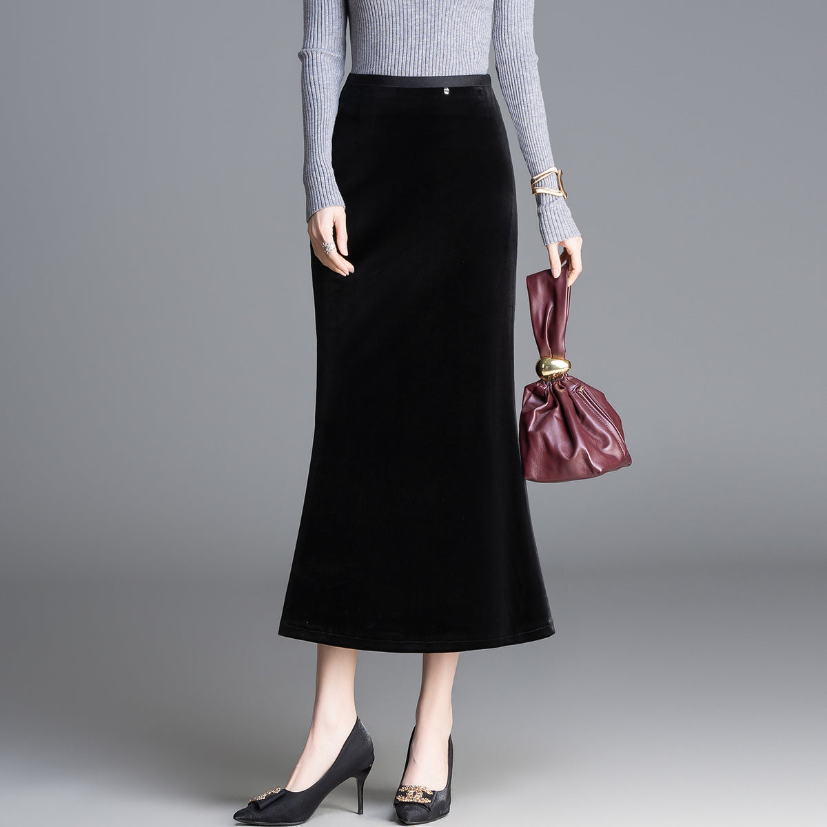 Women's Gold Veet Sheath Elegant One-step Slimming Fishtail Mid-length Skirt